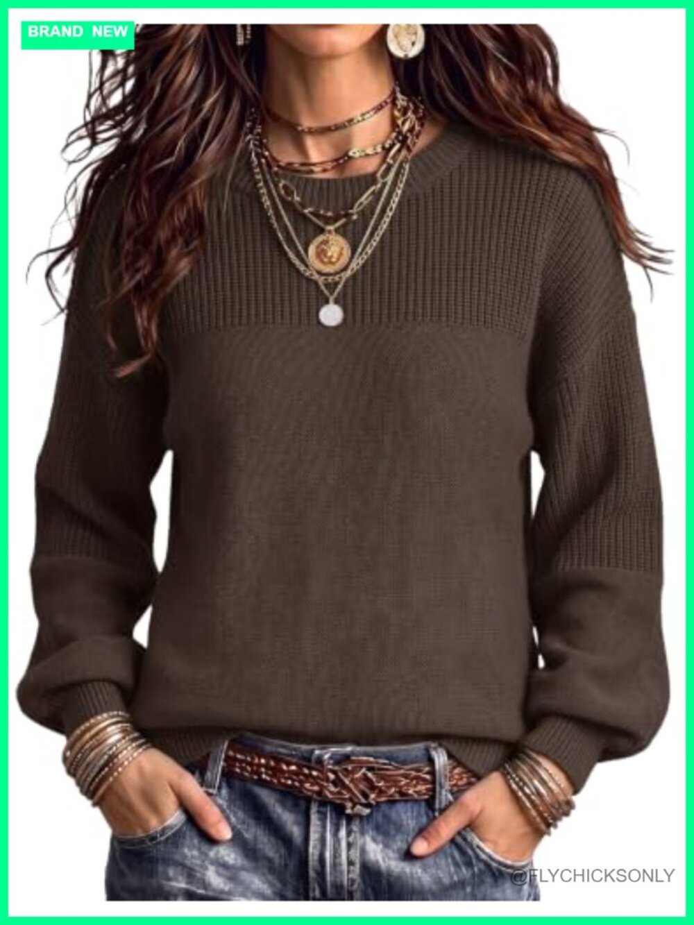 Cotton Blend Chunky Knit Loose Fit Pullover Sweater